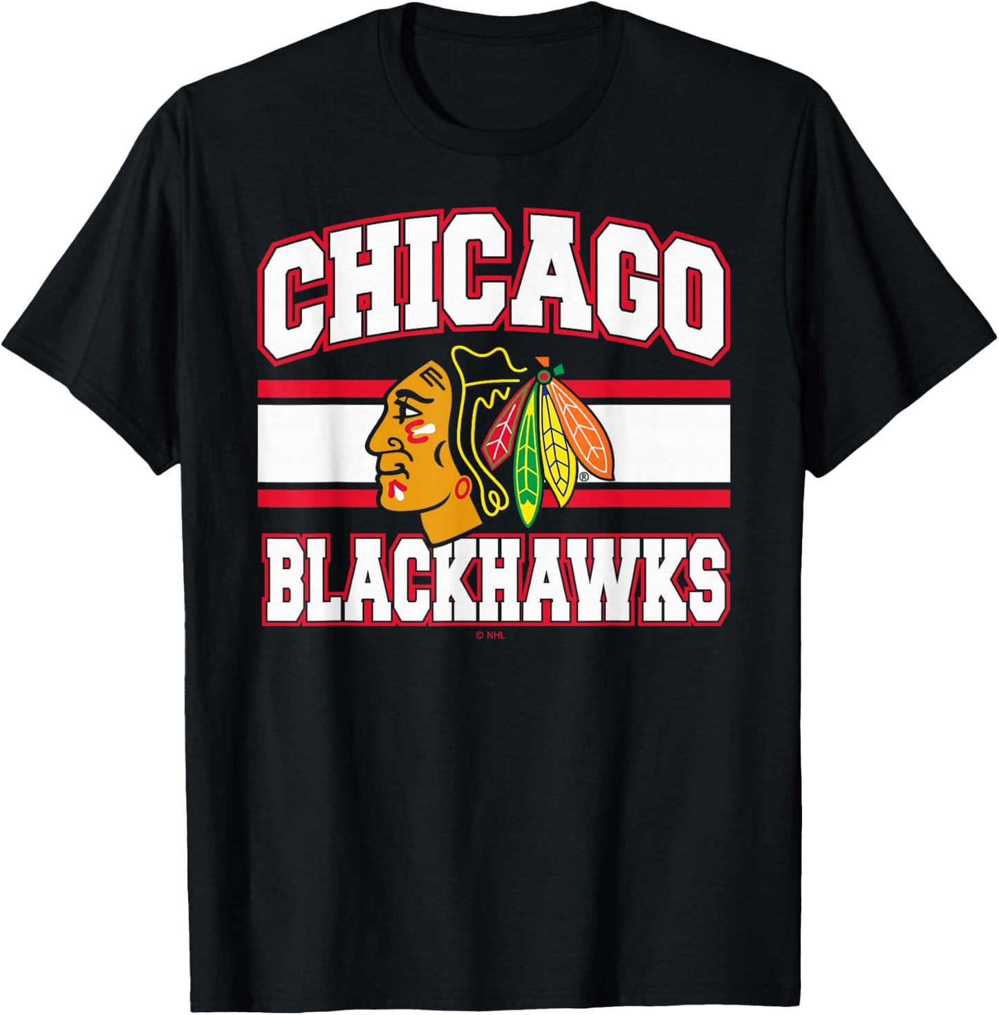 Chicago Blackhawks Stripe Black Officially Licensed T-Shirt - T-Shirt | Black