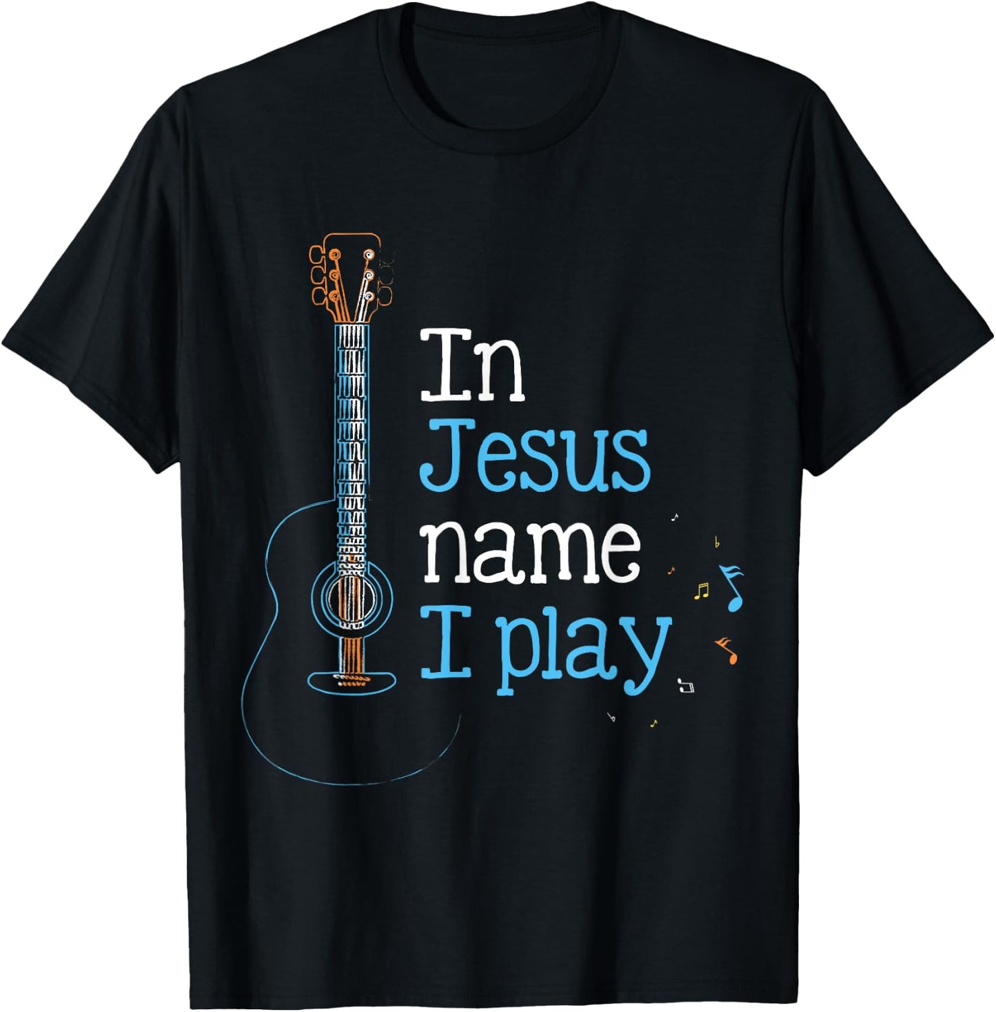 In Jesus Name i Play Guitar Christian Vintage Guitar Player T-Shirt - T-Shirt | Black