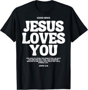 Jesus Loves You (John 3:16) Bible Verse (On Back) Christian T-Shirt - T-Shirt | Black
