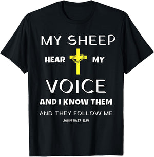 Christian T Shirt Bible Scripture Verse John 10:27 Jesus T-Shirt - T-Shirt | Black