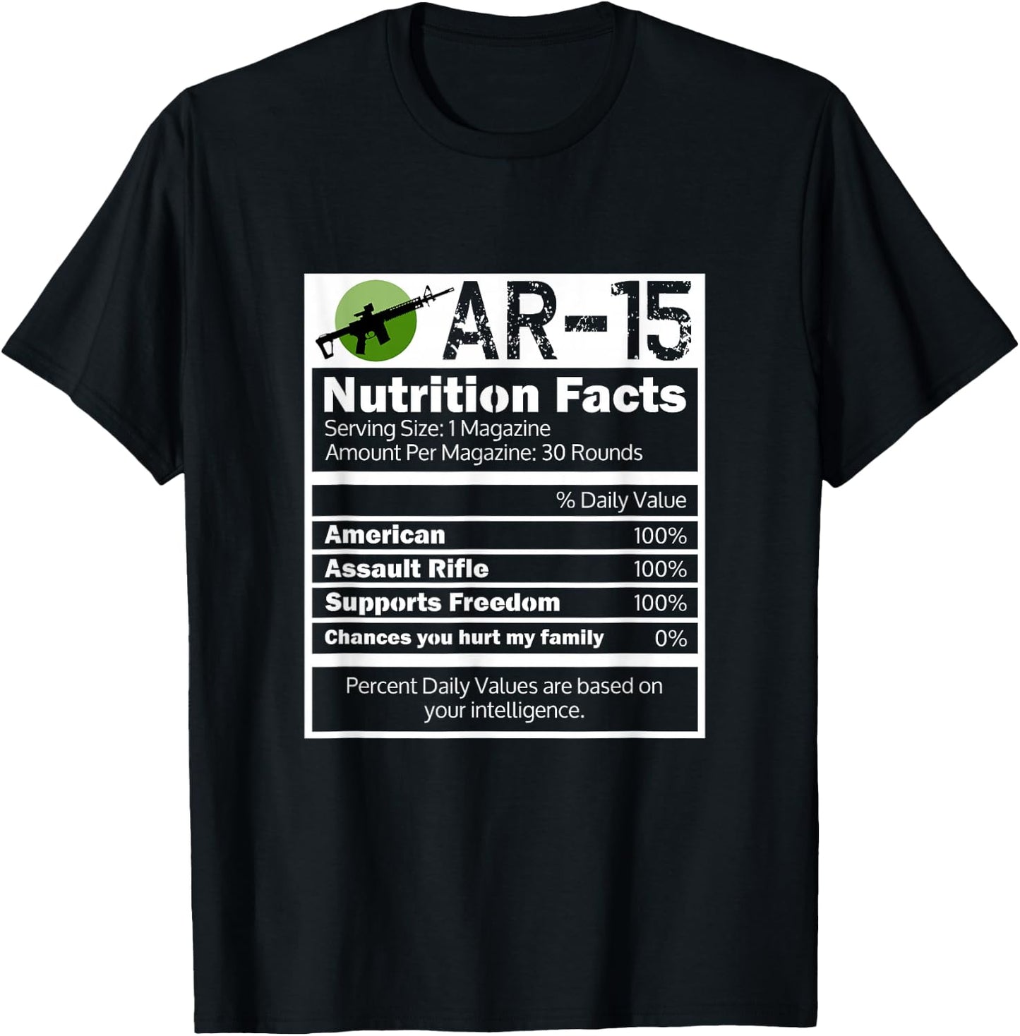 Assault Rifle AR 15 Gun Nutrition Facts Funny Gift T-Shirt - T-Shirt | Black