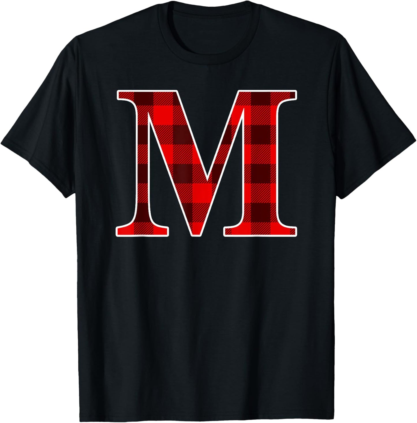 Buffalo Plaid Monogram Letter M Matching Holiday T-Shirt - T-Shirt | Black