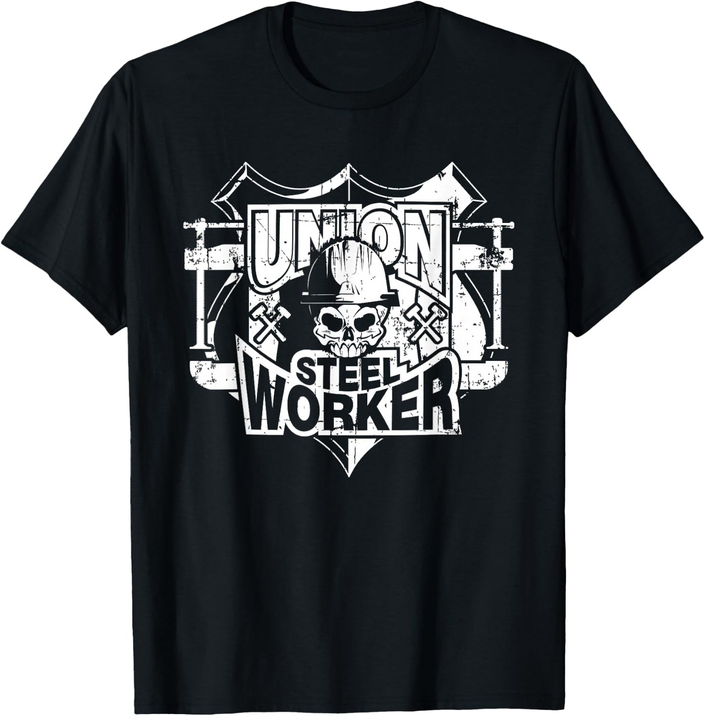 Tough Proud Union Steel Worker Skull T-Shirt - T-Shirt | Black