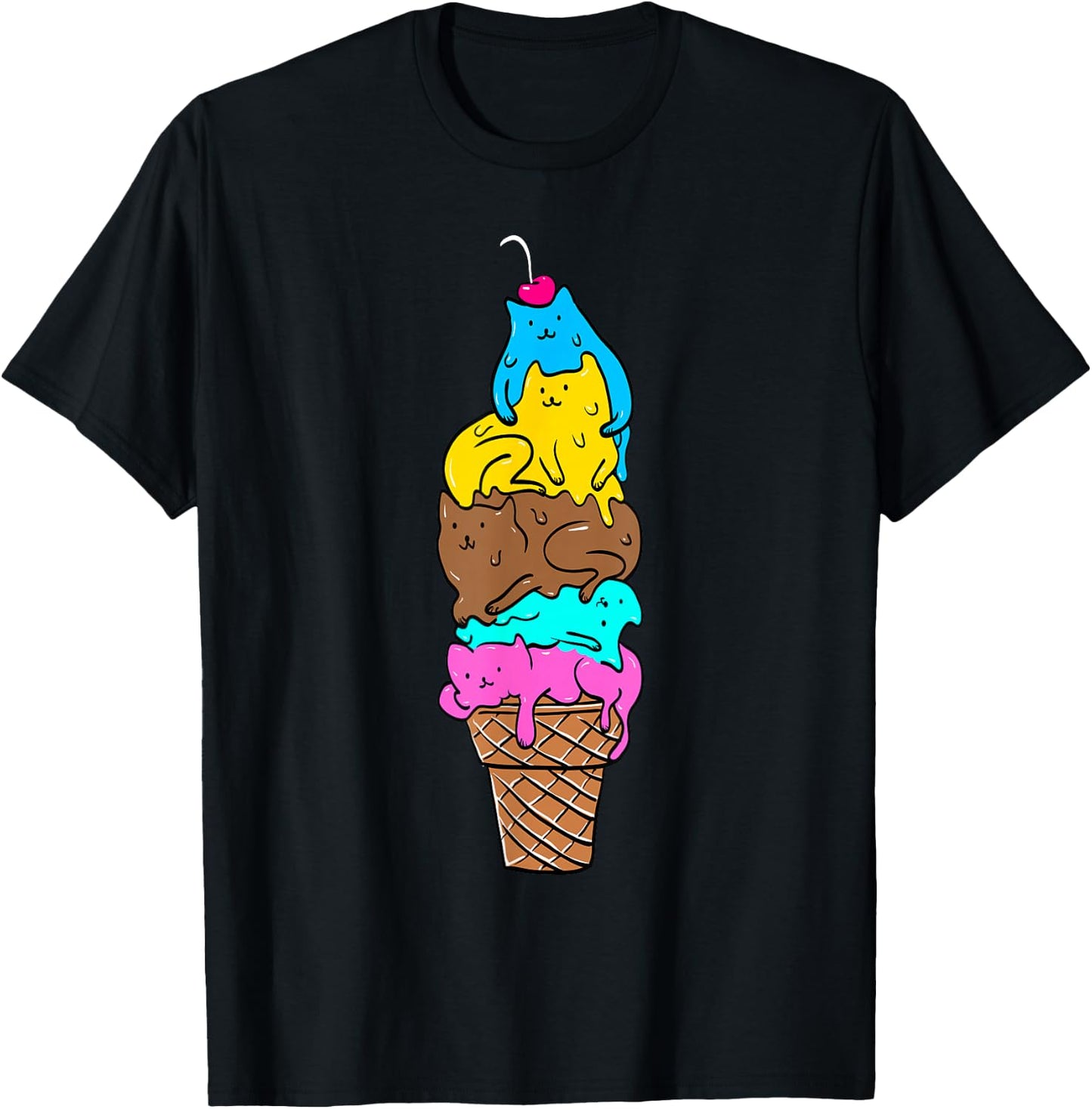 Cute Cat Ice Cream - Kitty Cat Dessert Shirt T-Shirt - T-Shirt | Black
