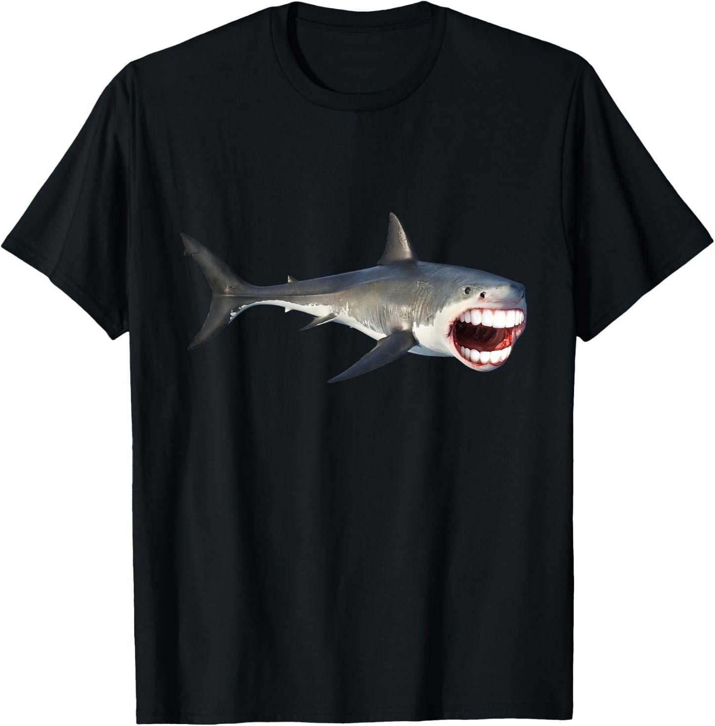 Great White With Human Teeth Funny Shark T-Shirt - T-Shirt | Black
