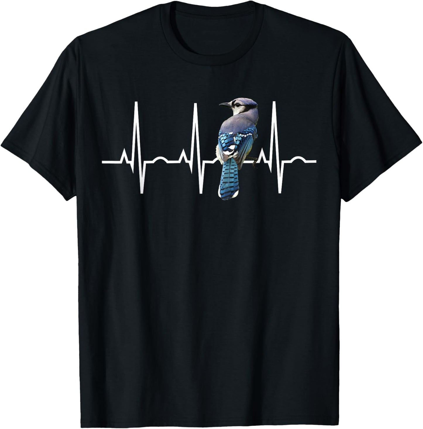 Blue Jay Shirt for Birders - Bluejay Heartbeat T-Shirt - T-Shirt | Black