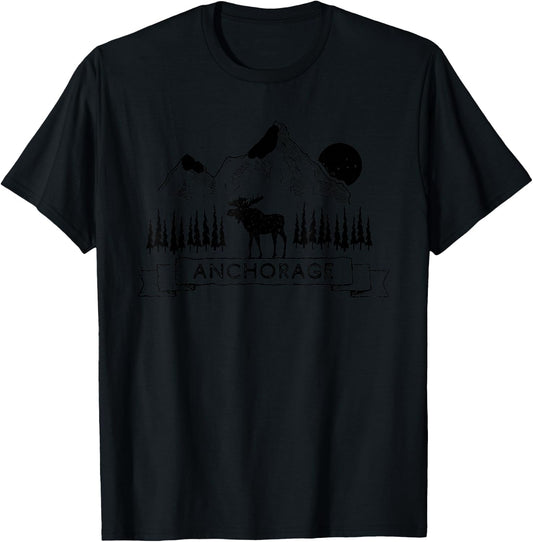 Anchorage Alaska Mountain Moose Gift | Cool Anchorage T-Shirt - T-Shirt | Black