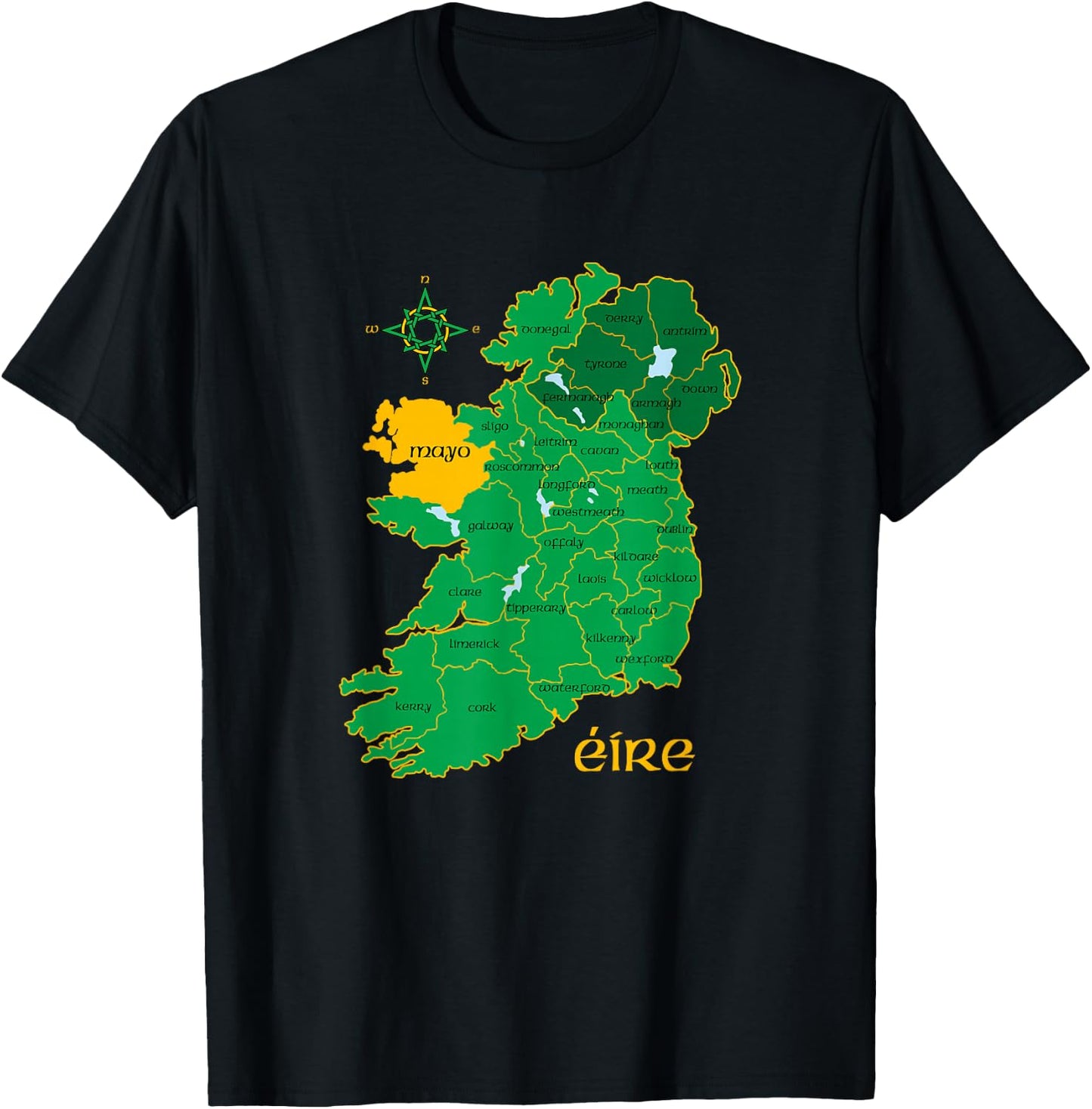 Mayo Ireland T Shirt Irish County Map Eire Irish Travel T-Shirt - T-Shirt | Black