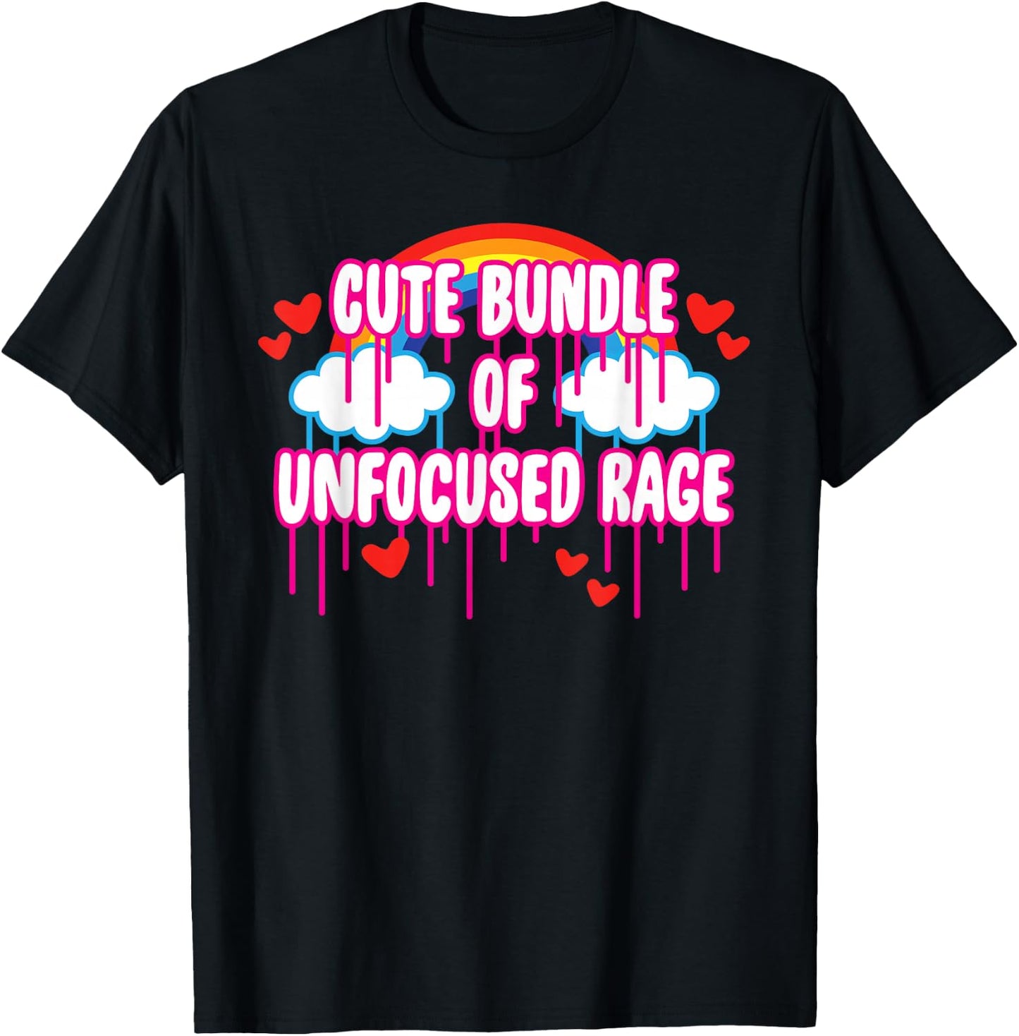 Cute Bundle of Unfocused Rage Rainbow Clouds Drips Hearts Small T-Shirt - T-Shirt | Black