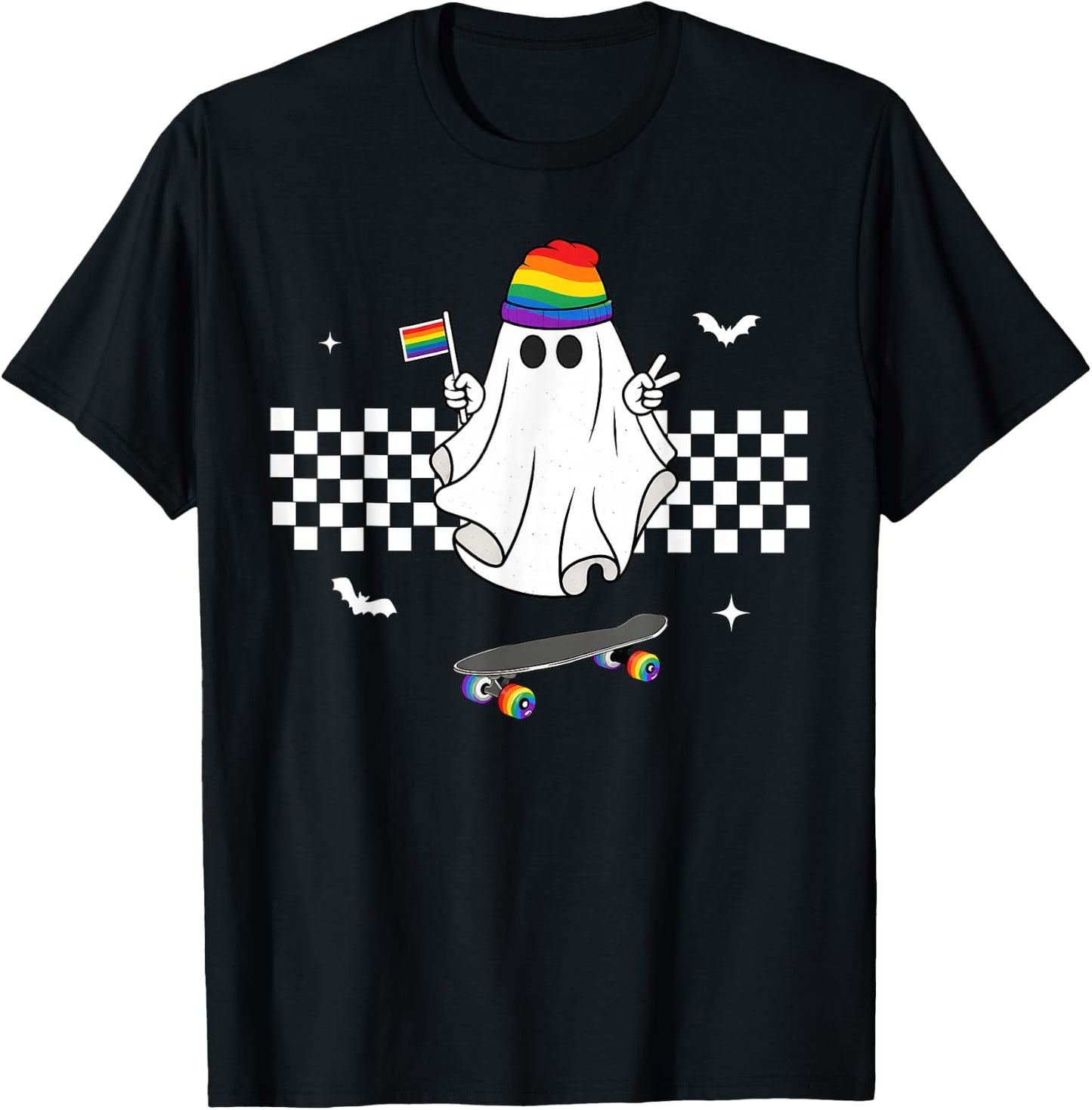 Gay Ghost Skateboard Rainbow Flag LGBT Pride Men Women T-Shirt - T-Shirt | Black
