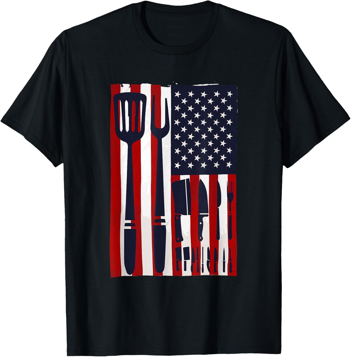 Chef Knives USA Flag Patriotic Cook America Cooking Knife T-Shirt - T-Shirt | Black