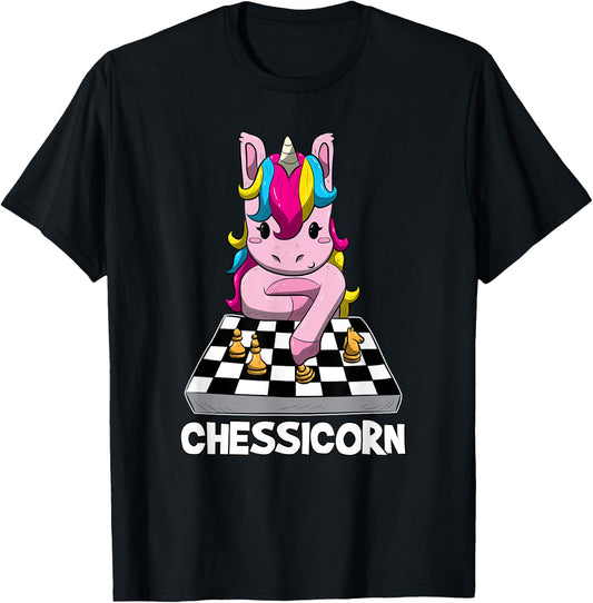 Chessicorn Funny Unicorn Plays Chess Gift T-Shirt - T-Shirt | Black