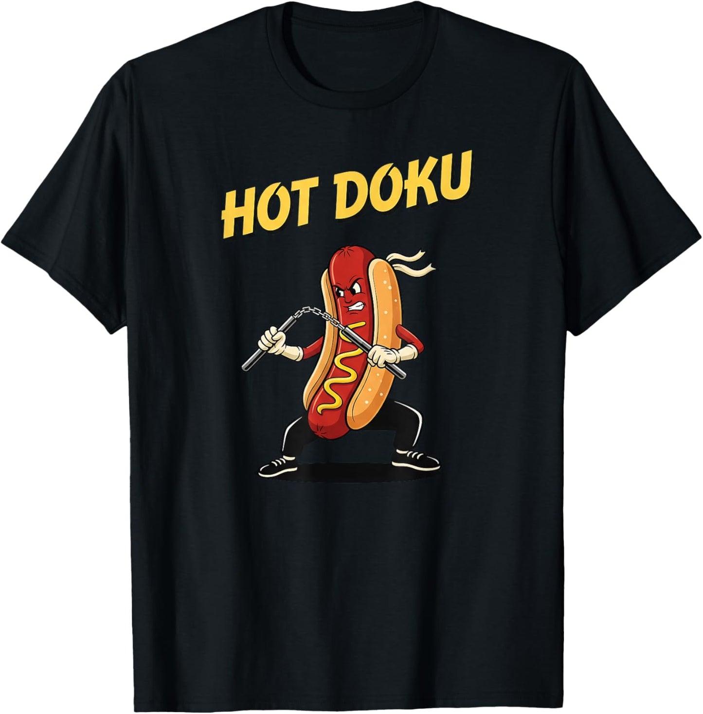 Hot Dog Martial Arts Fighter Nunchaku Wiener Funny Artwork T-Shirt - T-Shirt | Black