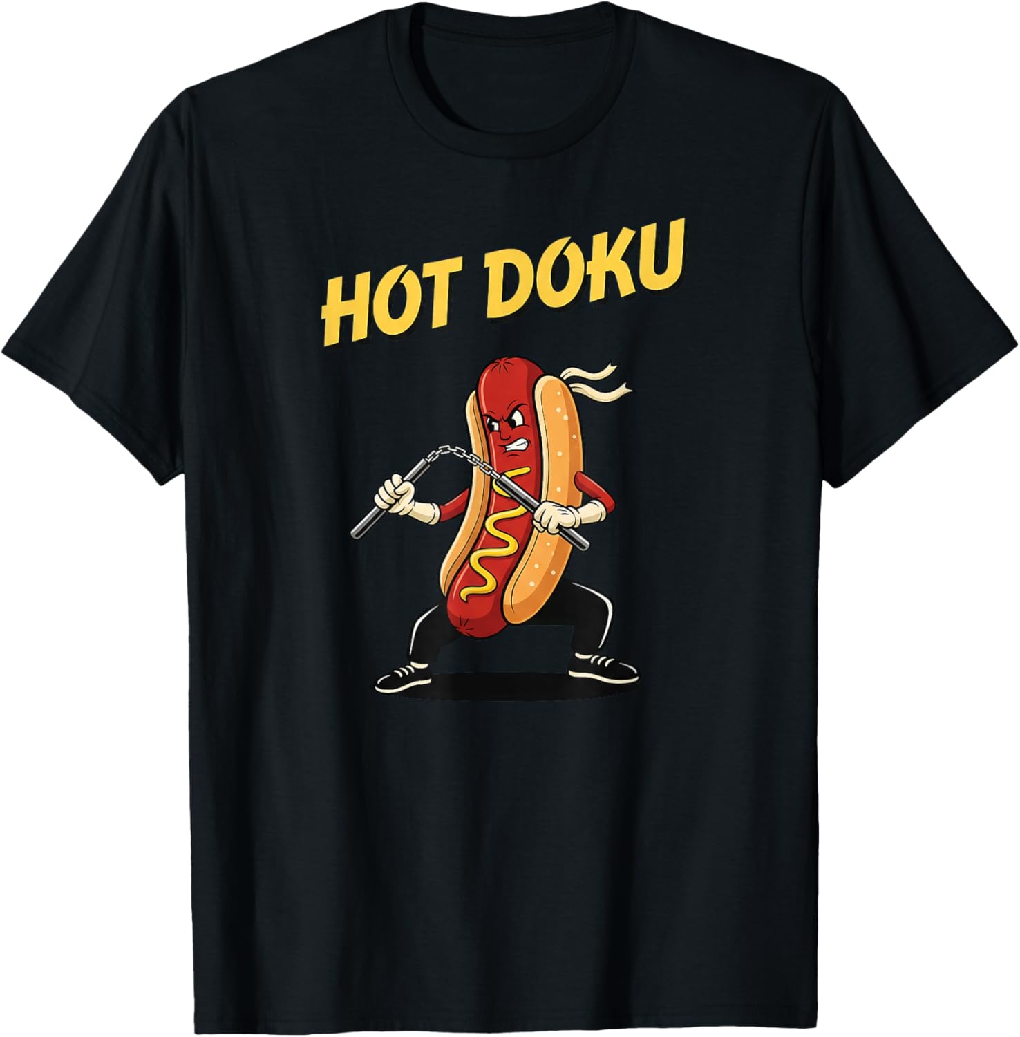 Hot Dog Martial Arts Fighter Nunchaku Wiener Funny Artwork T-Shirt - T-Shirt | Black