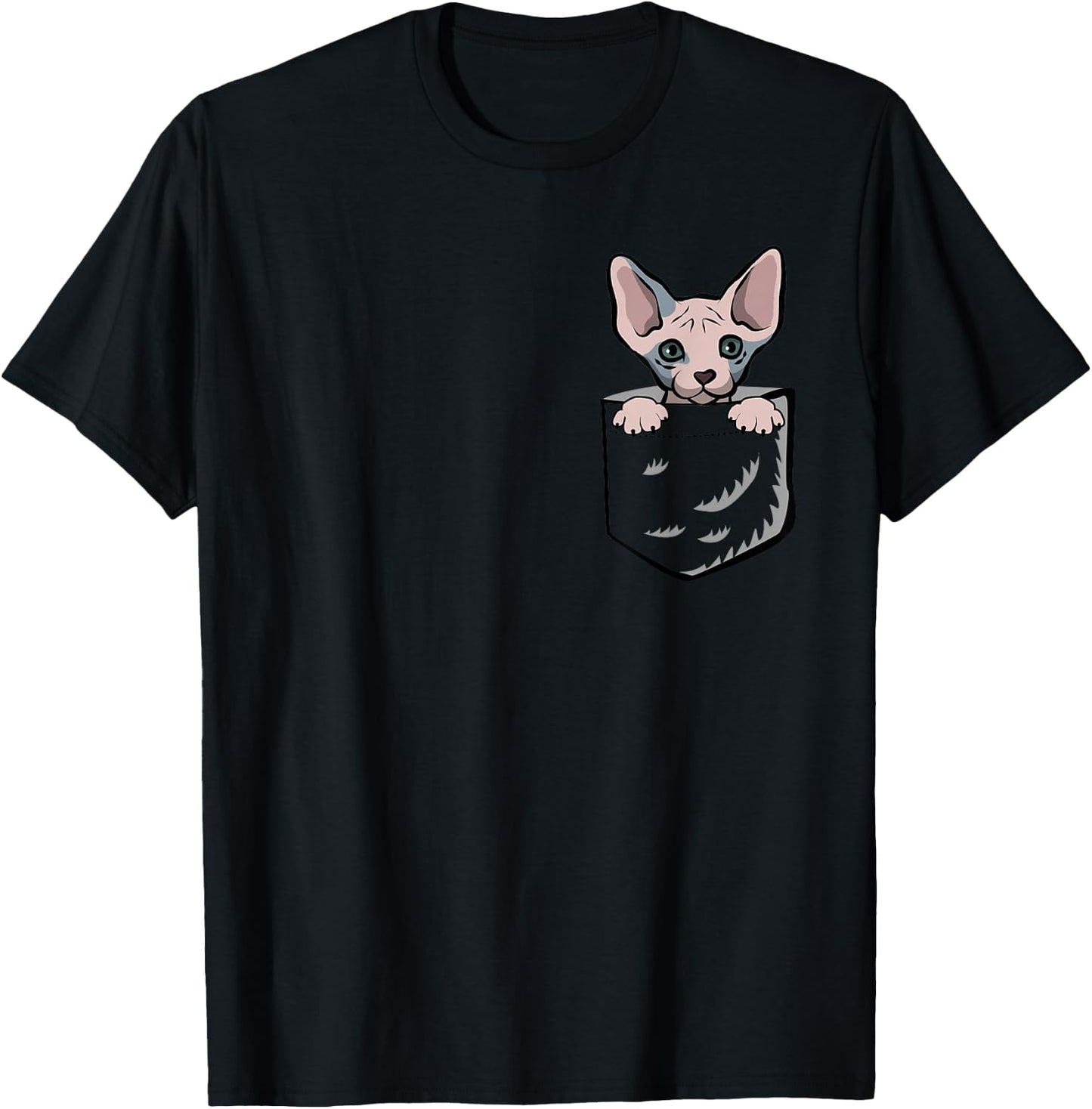Adorable Little Sphynx Cat In The Pocket T-Shirt - T-Shirt | Black