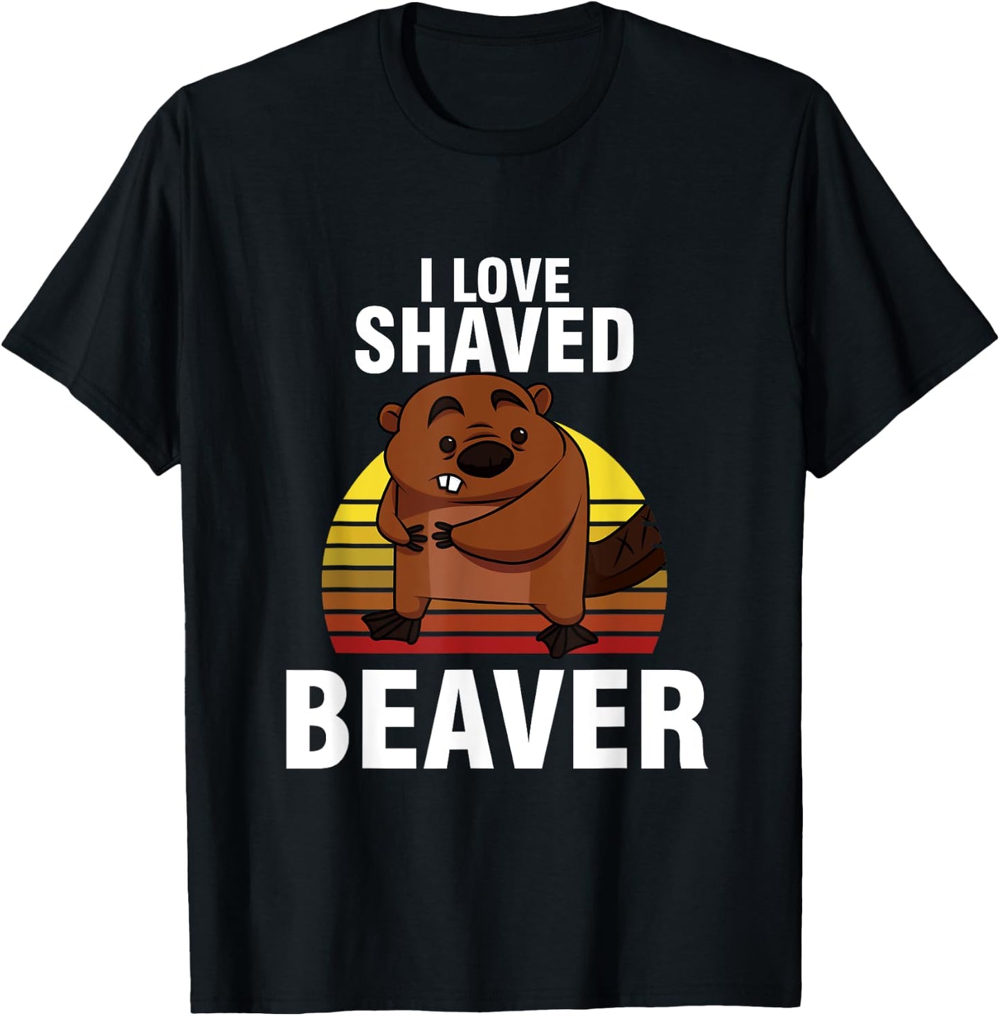 Retro Sunset Beaver Lover I Love Shaved Beaver Animal Art T-Shirt - T-Shirt | Black
