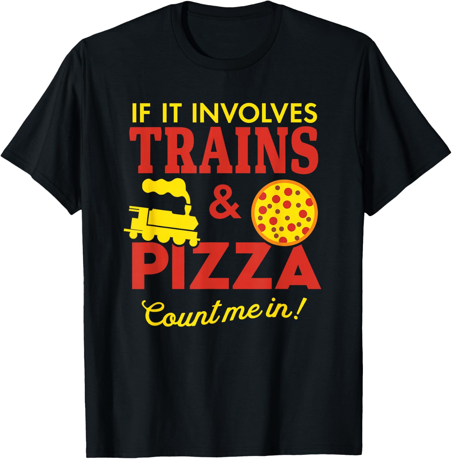 Trains and Pizza Funny Autism Awareness T-Shirt - T-Shirt | Black