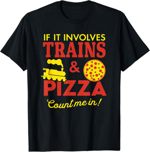 Trains and Pizza Funny Autism Awareness T-Shirt - T-Shirt | Black