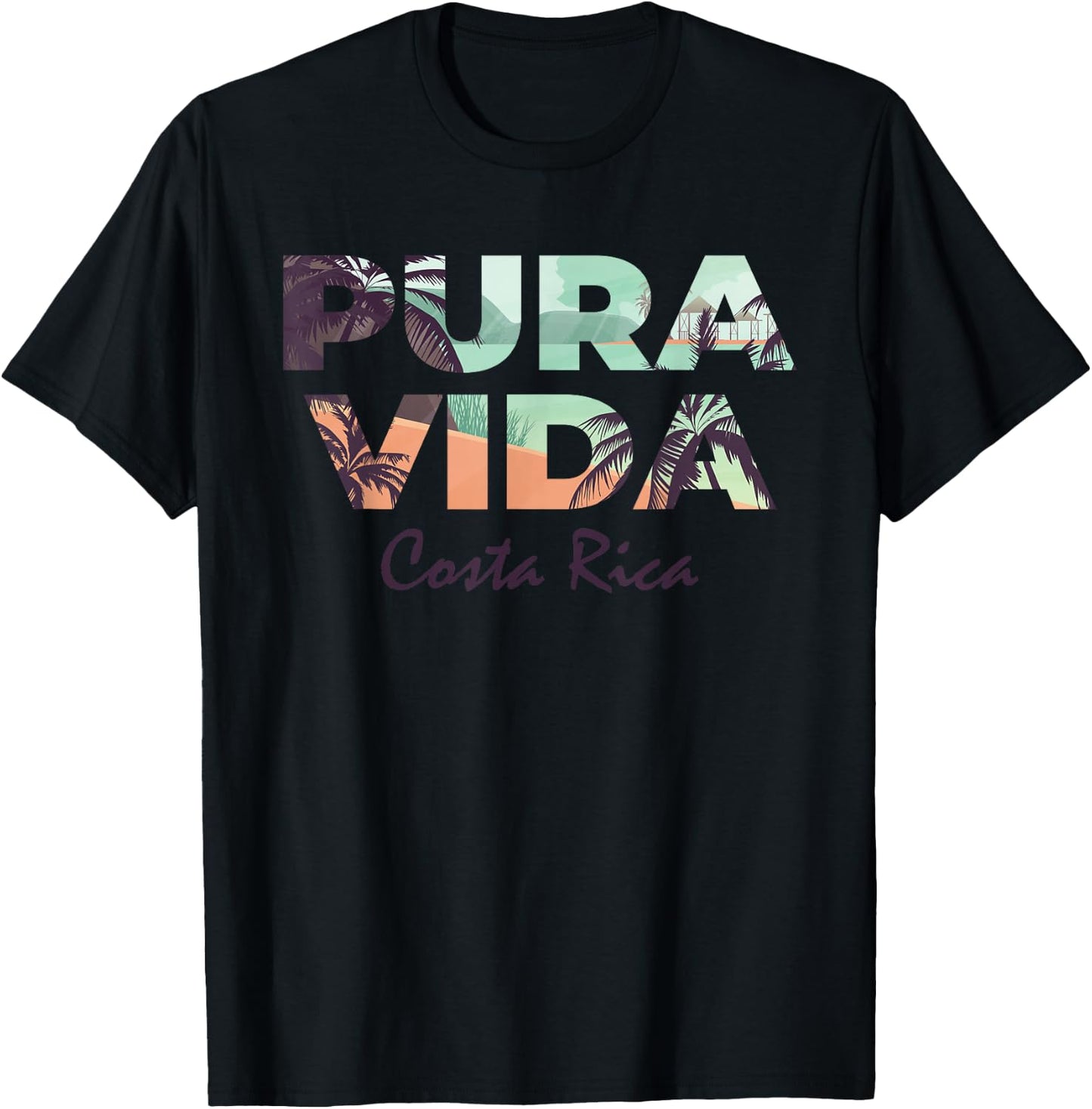 Pura Vida Costa Rica Shirt Colorful Tropical Beach T-Shirt - T-Shirt | Black