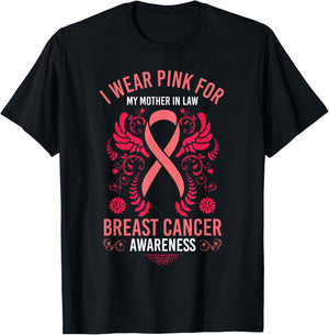 I Wear Pink For My Mother In Law Shirt Breast Cancer Support T-Shirt - T-Shirt | Black
