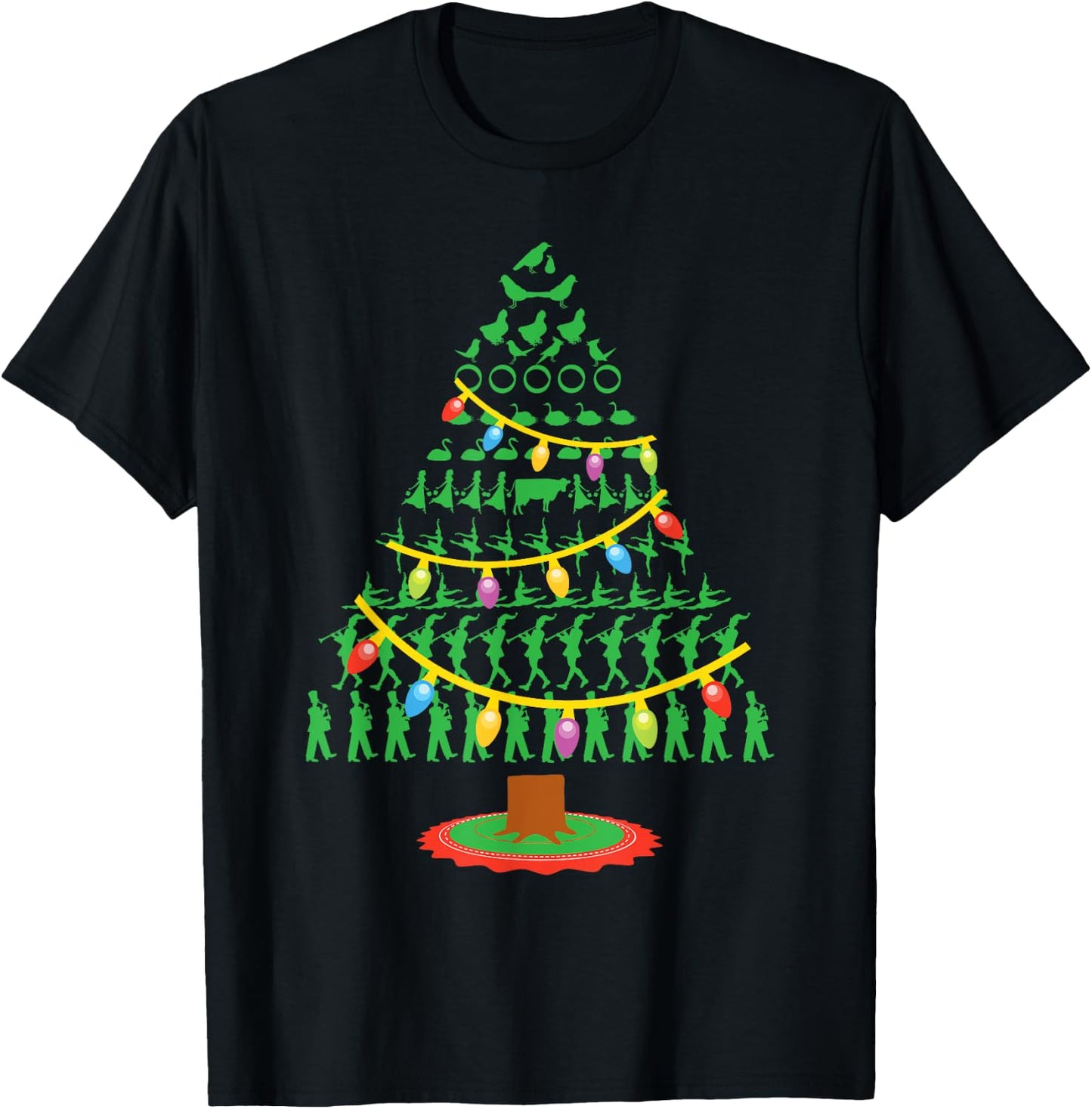 Twelve Days of Christmas Tree T Shirt T-Shirt - T-Shirt | Black