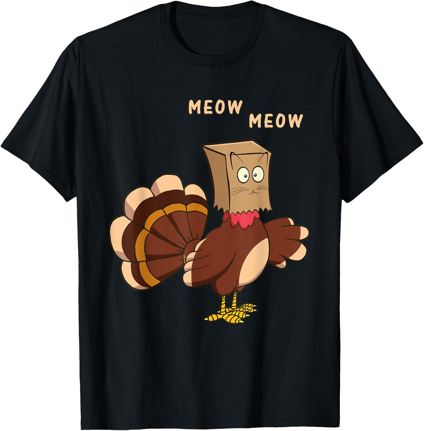 Thanksgiving Cat Funny Fake Cat Meow Thanksgiving Turkey Men Women Girls Kids T-Shirt - T-Shirt | Black