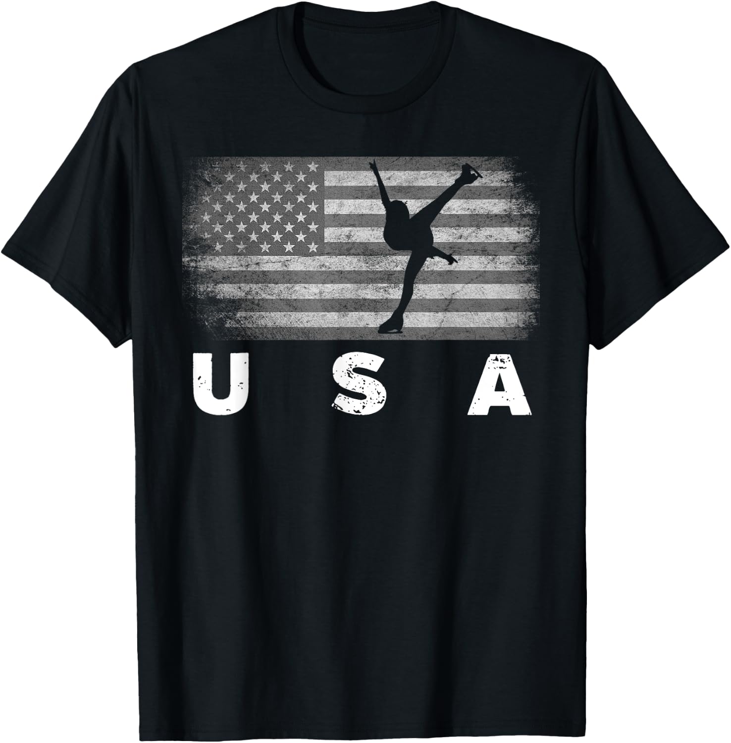 American Flag Figure Skating | Cute US Skaters Shirt Gift Kids Men T-Shirt - T-Shirt | Black