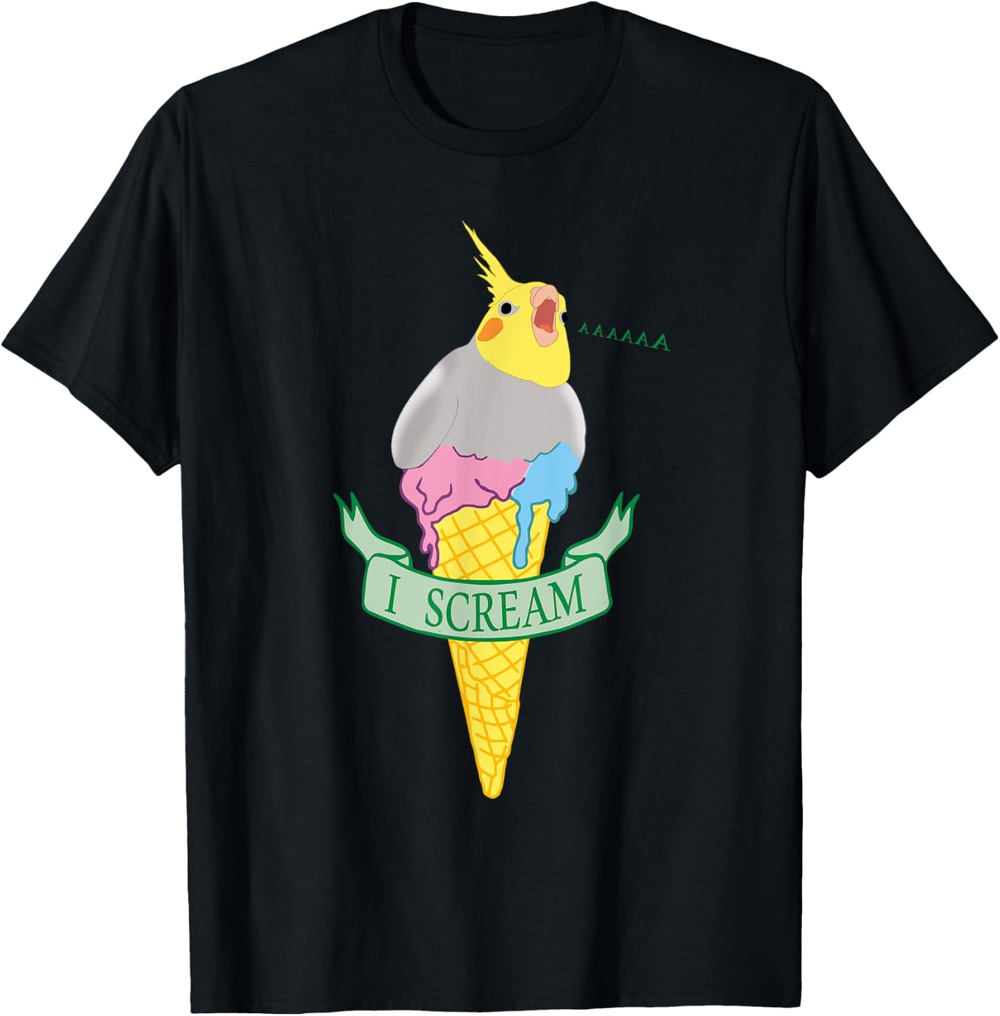 Funny Parrot Pet Doodle I Scream Ice Cream Cockatiel T-Shirt - T-Shirt | Black