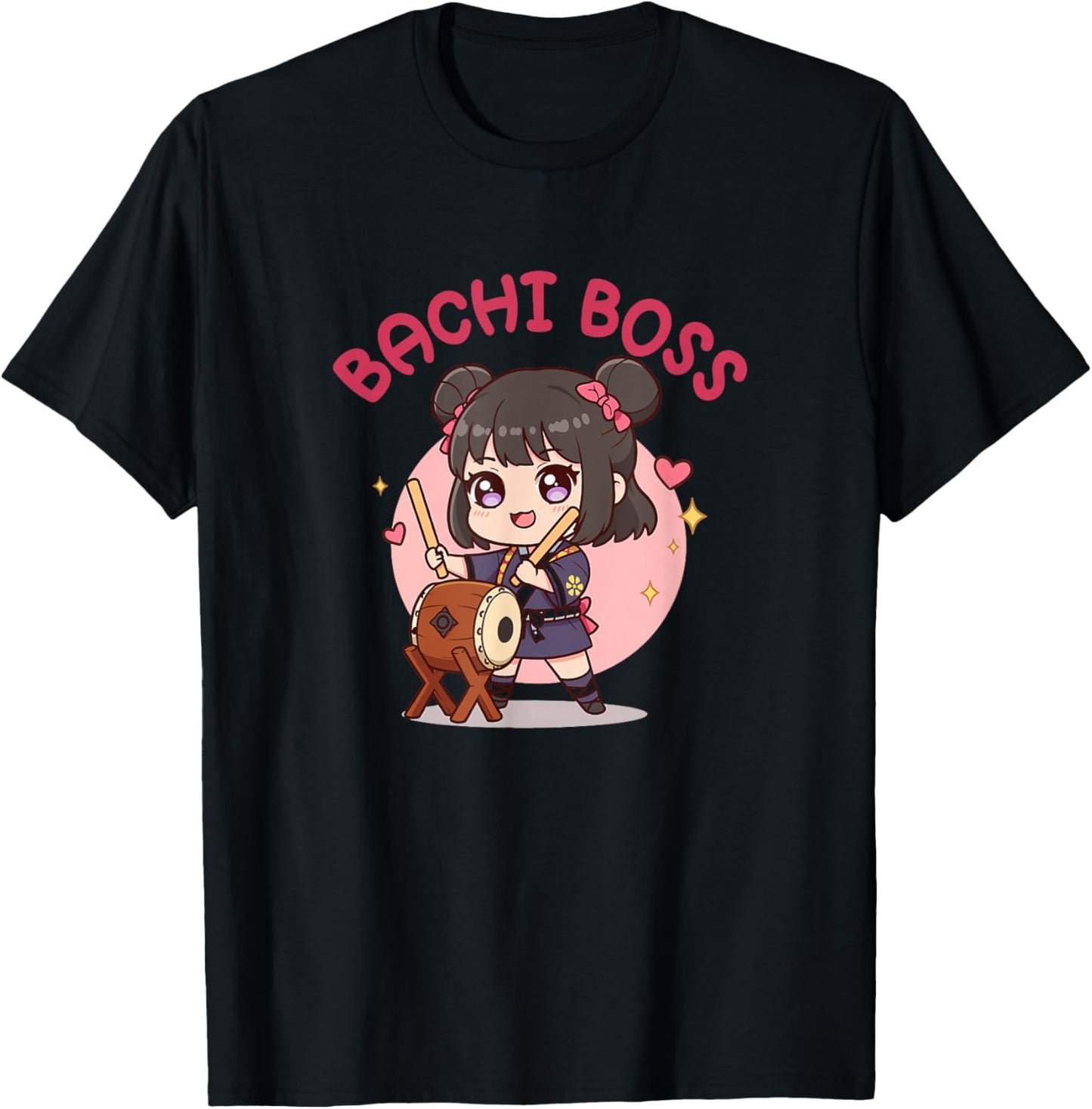 Bachi Boss Cute Kawaii Taiko Drummer Girl T-Shirt - T-Shirt | Black