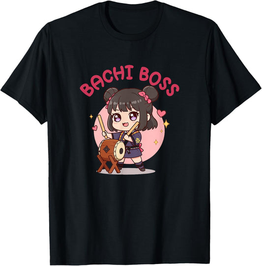 Bachi Boss Cute Kawaii Taiko Drummer Girl T-Shirt - T-Shirt | Black