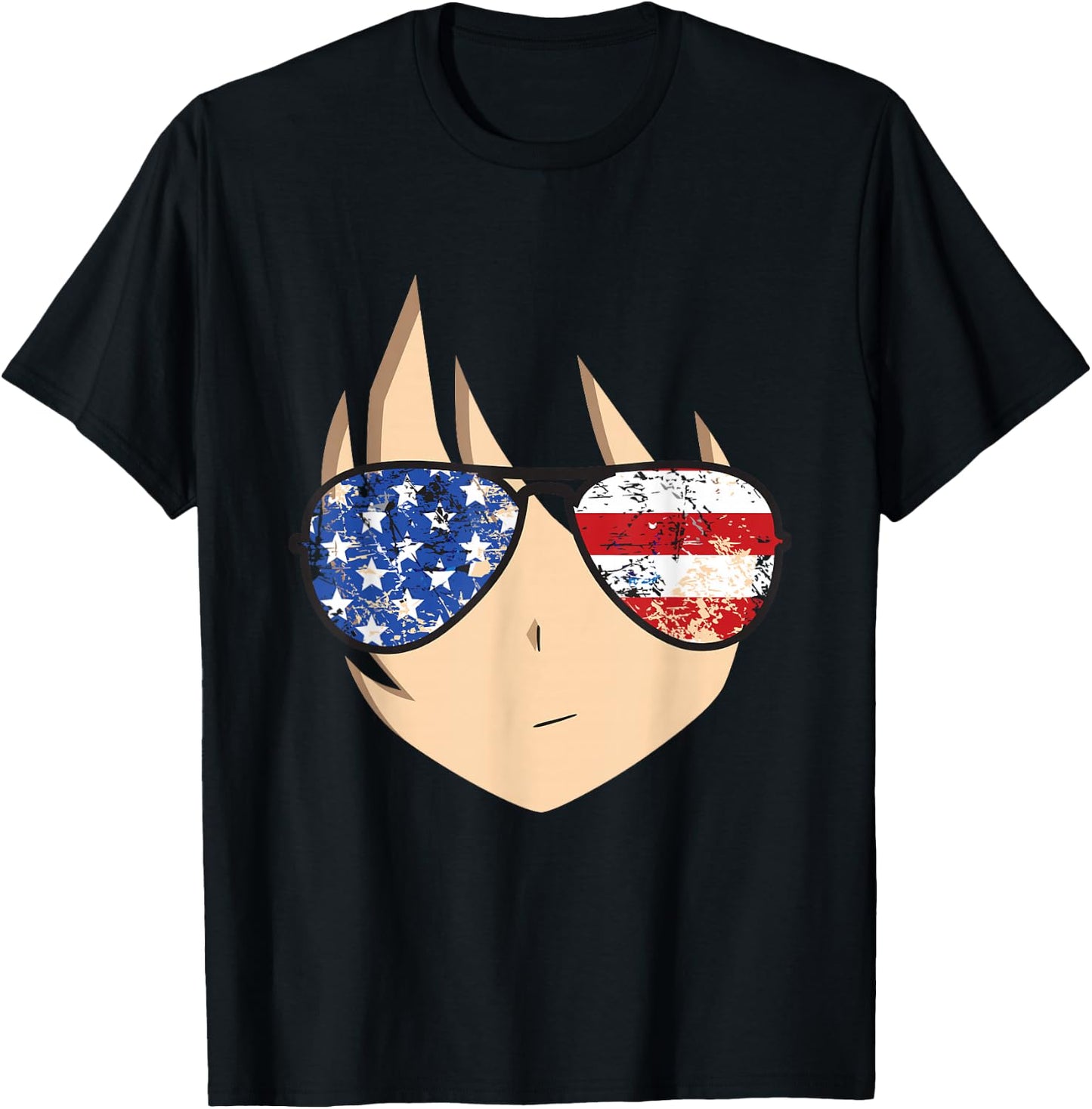 American Anime Face Shirt USA Sunglasses 4th of July T-Shirt - T-Shirt | Black