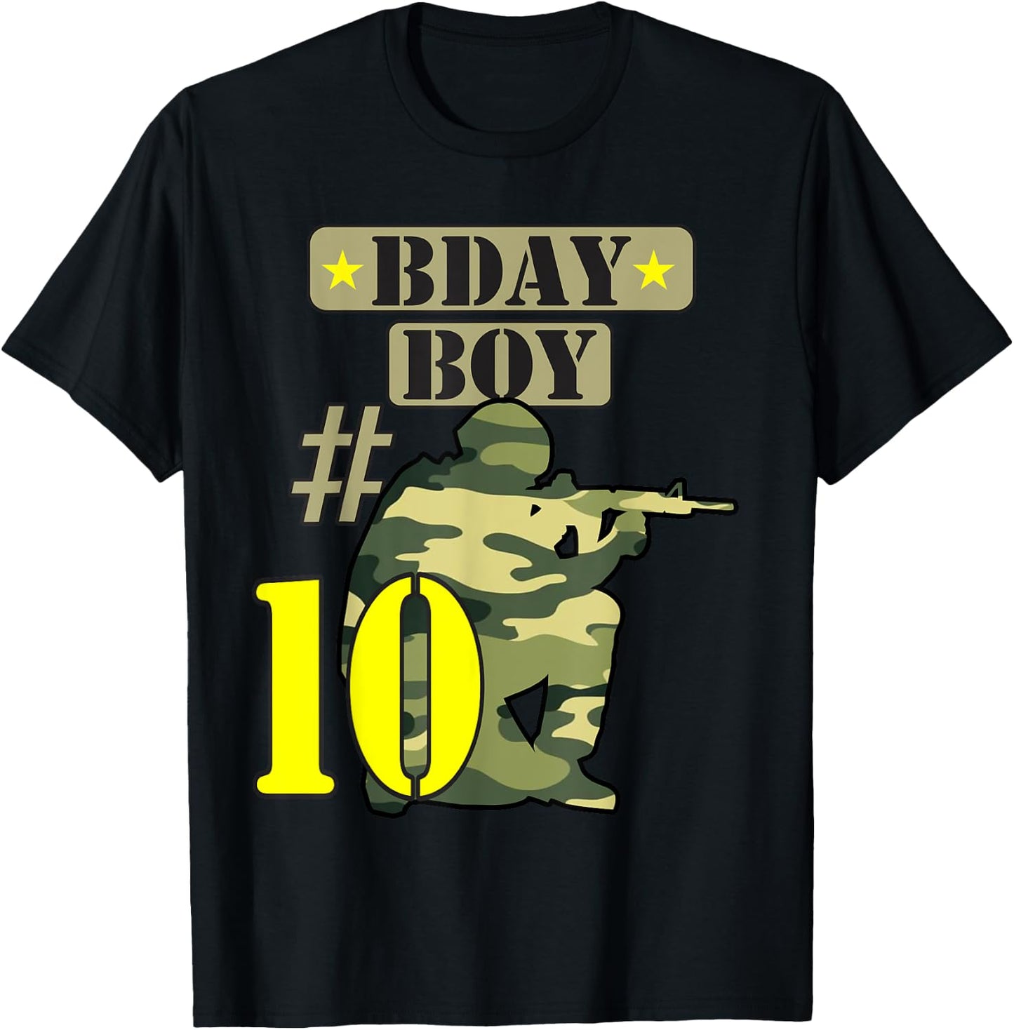 10Th Birthday Boy Camo -Ten years old -Camouflage T-Shirt - T-Shirt | Black