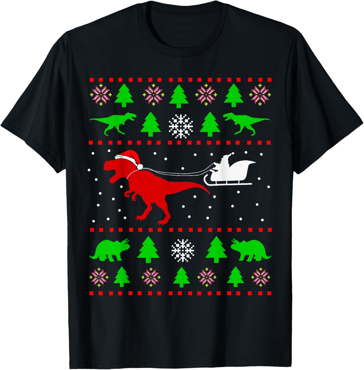 Dinosaur Ugly Christmas Sweater for Adults Kids T-Shirt - T-Shirt | Black
