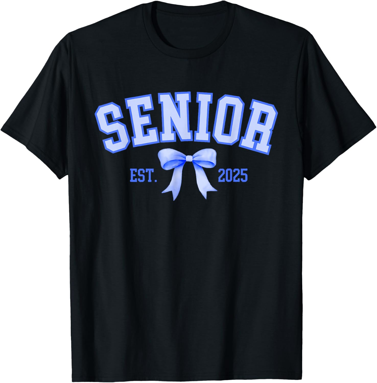 Senior 2025 Coquette Class of 2025 Blue Bows Retro T-Shirt - T-Shirt | Black