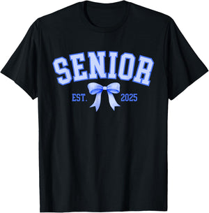 Senior 2025 Coquette Class of 2025 Blue Bows Retro T-Shirt - T-Shirt | Black