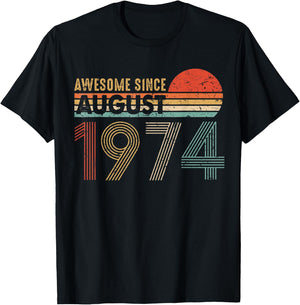 Awesome Since AUGUST 1974 45th Birthday Gift Sunset T-Shirt - T-Shirt | Black