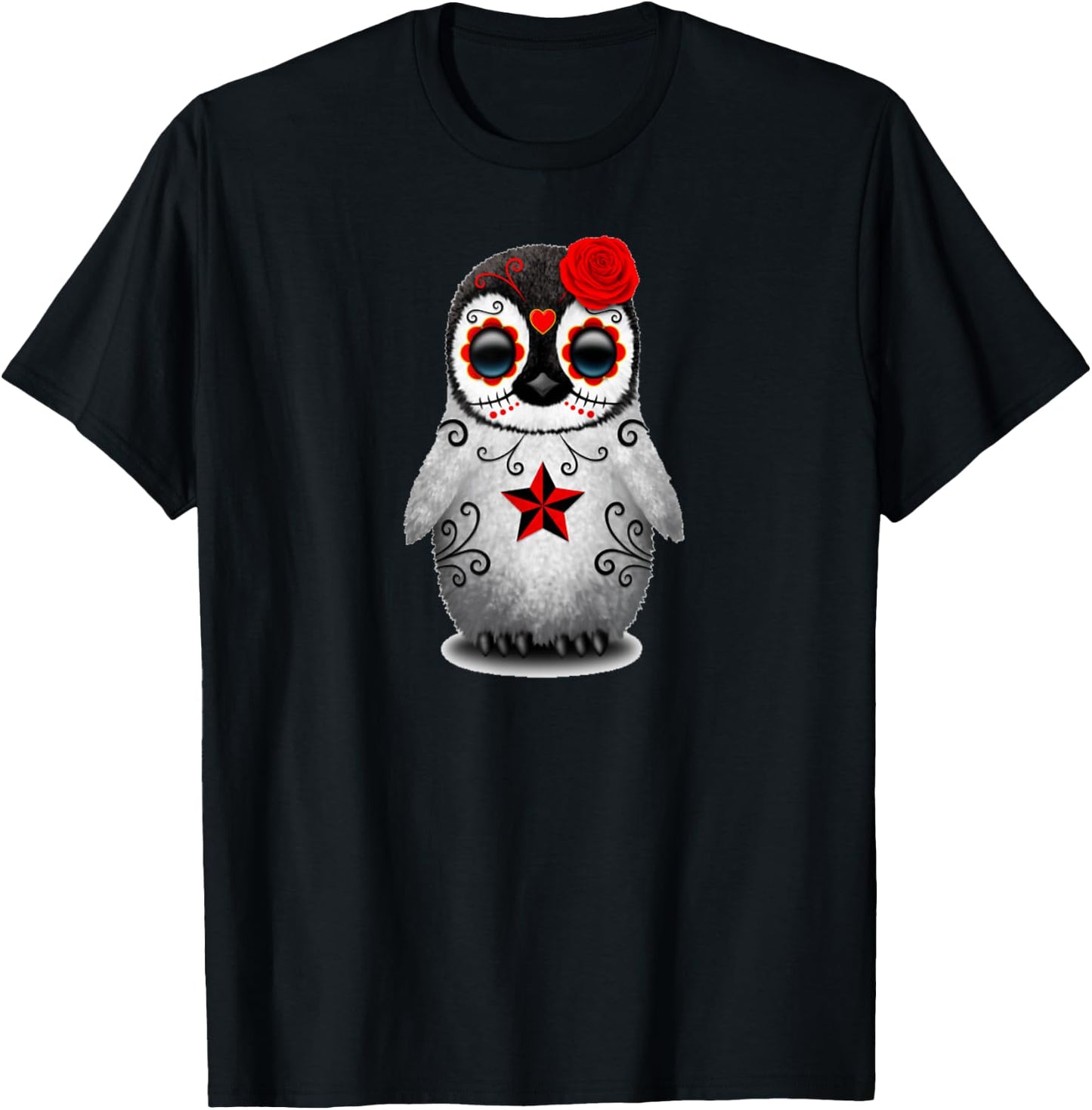 Sugar Skull Penguin Day Of The Dead Halloween T-Shirt - T-Shirt | Black