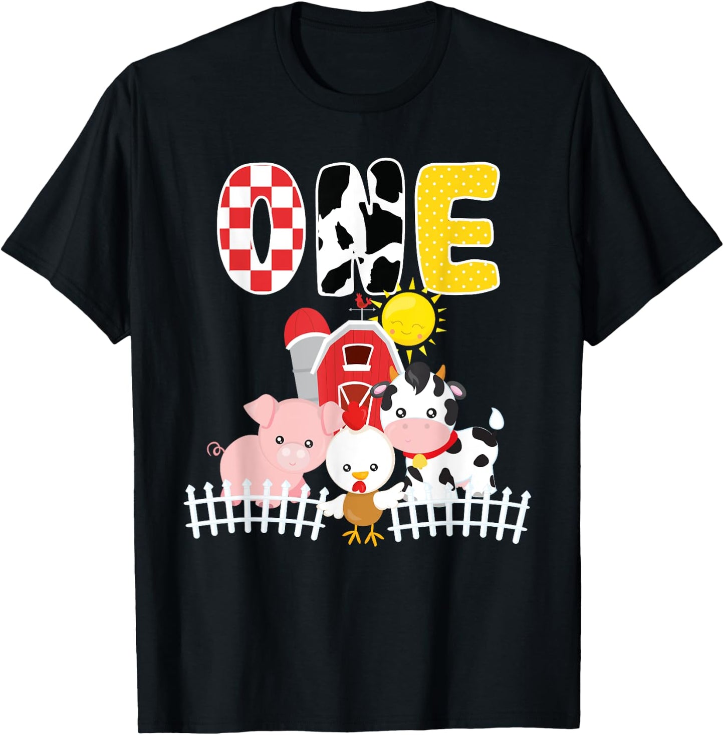 Barnyard Farm Animals 1st Birthday 1 Year Old Birthday Shirt T-Shirt - T-Shirt | Black