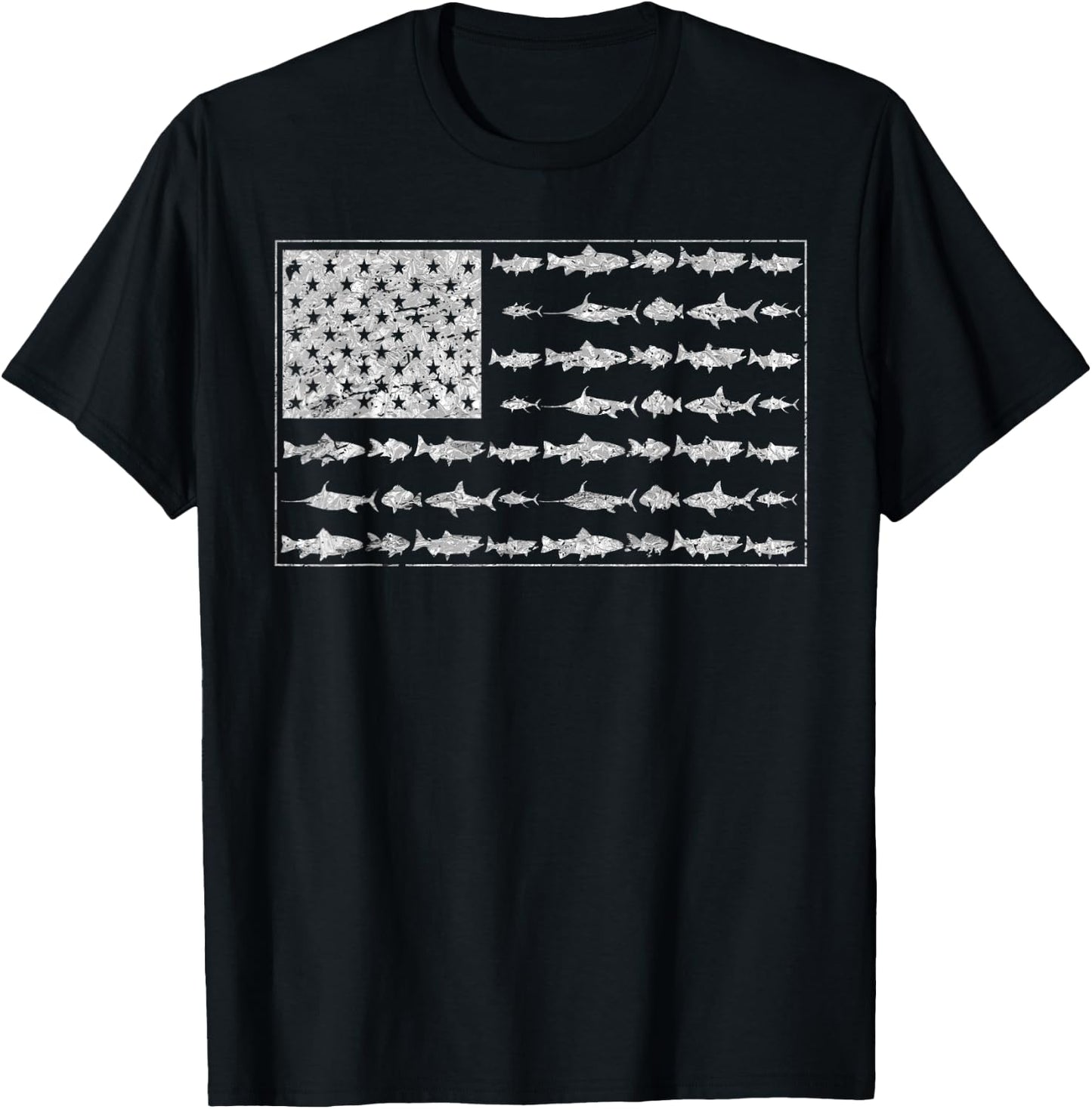 Salty Dad Gift Saltwater Fishing American Flag Ocean Fish T-Shirt - T-Shirt | Black