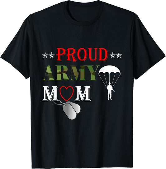 Army Paratrooper Proud Mom Apparel Airborne Dog Tags T-Shirt - T-Shirt | Black
