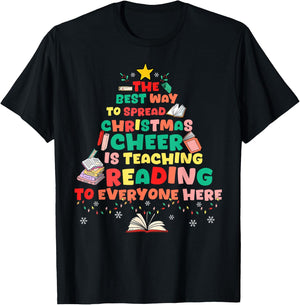 Spread Christmas Cheer Reading Teacher Christmas Tree Books T-Shirt - T-Shirt | Black