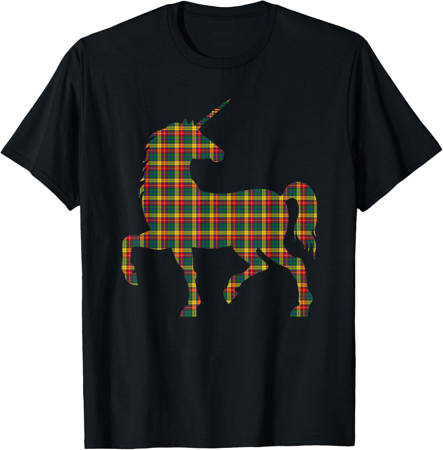 Buchanan Plaid Unicorn Scottish Pride Tartan T-Shirt - T-Shirt | Black