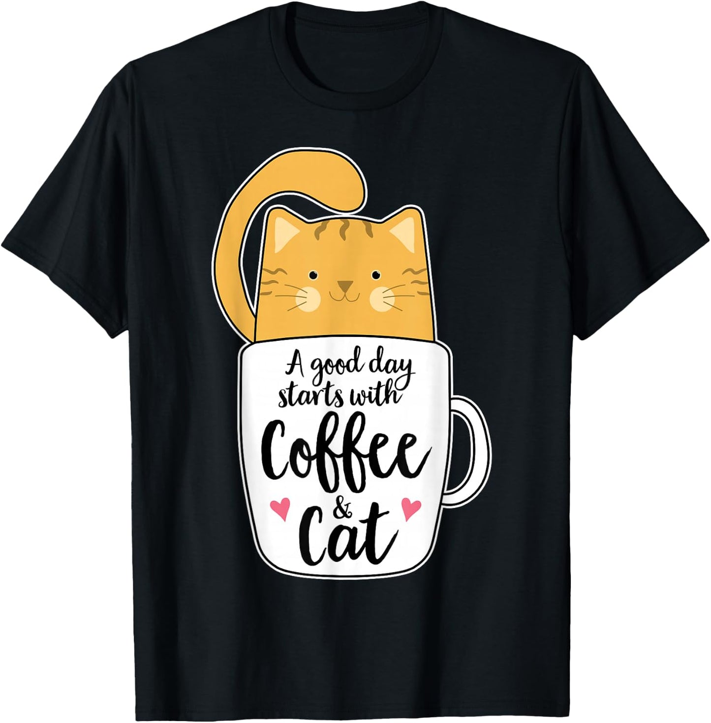 Funny Orange Cat Coffee Quote for Cat Mom & Women T-Shirt - T-Shirt | Black