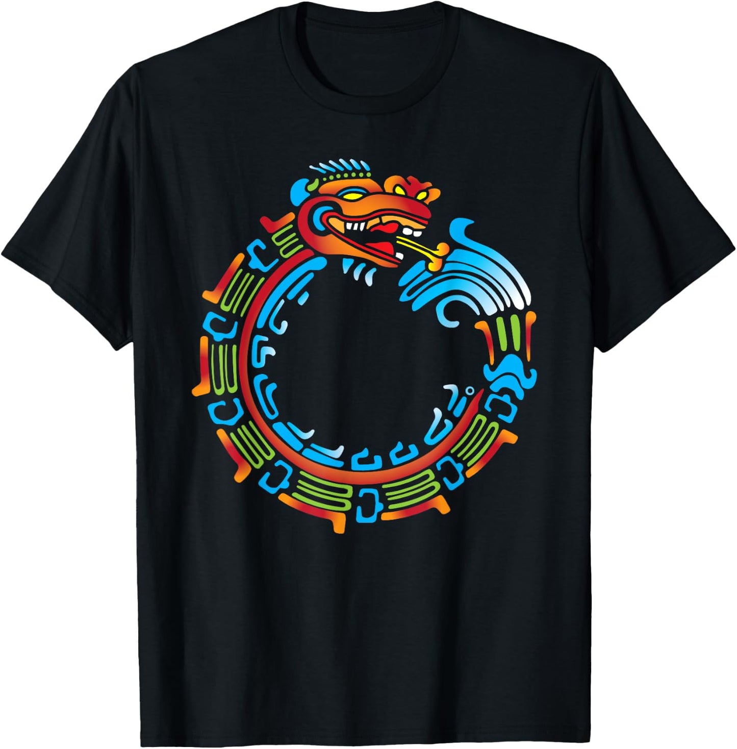 Ouroboros Quetzalcoatl Feathered Serpent Aztec Mayan T-Shirt - T-Shirt | Black
