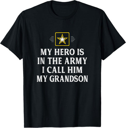 My Hero Is In The Army - I Call Him My Grandson - Vintage T-Shirt - T-Shirt | Black