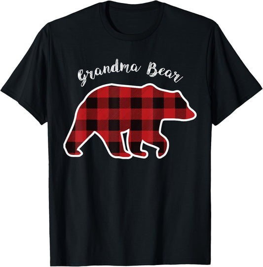 Grandma Bear | Women Red Plaid Christmas Pajama Gift T-Shirt - T-Shirt | Black