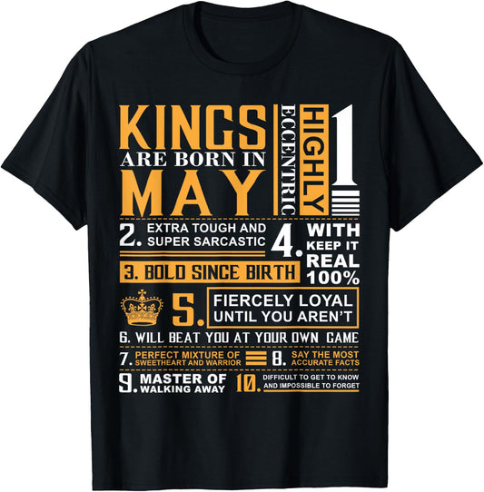 May Birthday Gifts - Kings are Born In May T-Shirt - T-Shirt | Black