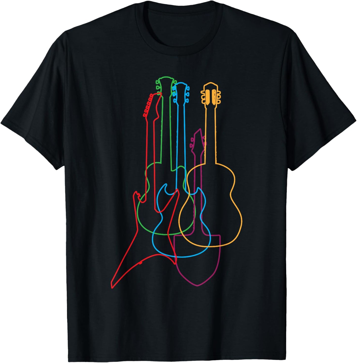 UAB KIDKIS Colored Guitars Electric Acoustic Classical Gift - Black - S - - Short Sleeve - - Guitar Design - Birthday - Music Lovers T-Shirt - T-Shirt | Black