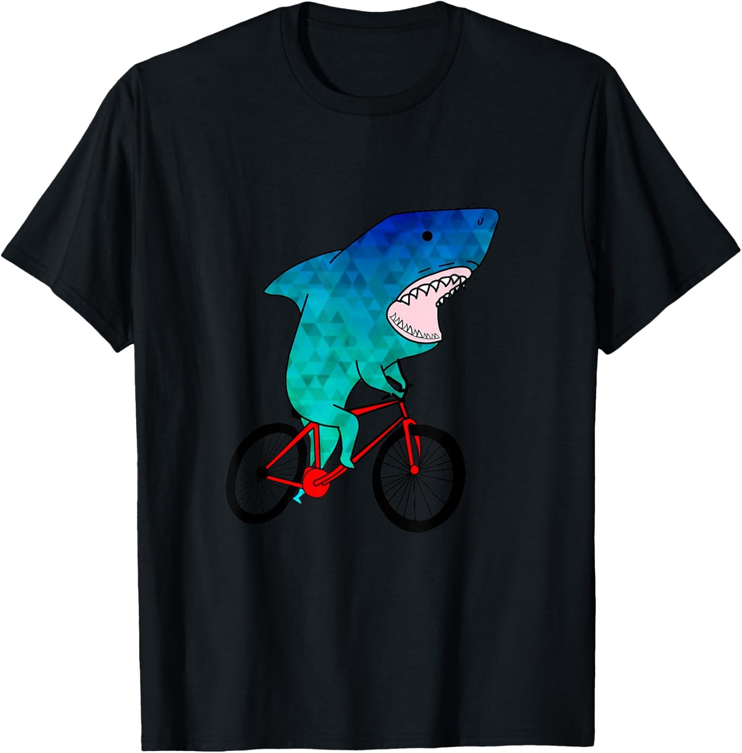 Cute Shark - On A Bicycle - Ocean Animals T-Shirt - T-Shirt | Black
