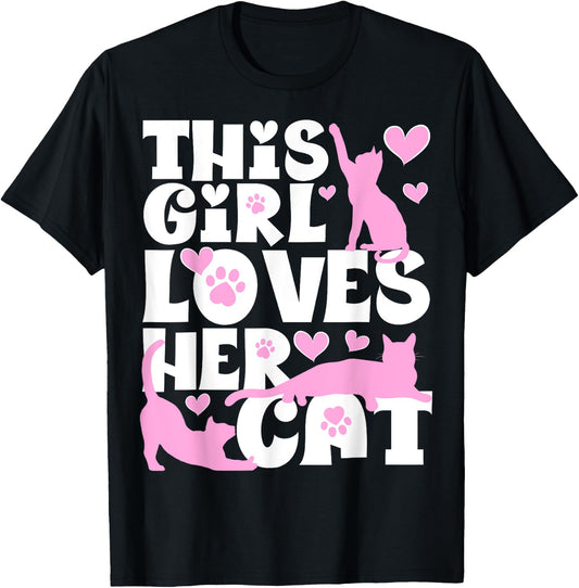 Funny This Girl Loves Her Cat Funny Cute Cat Lovers T-Shirt - T-Shirt | Black